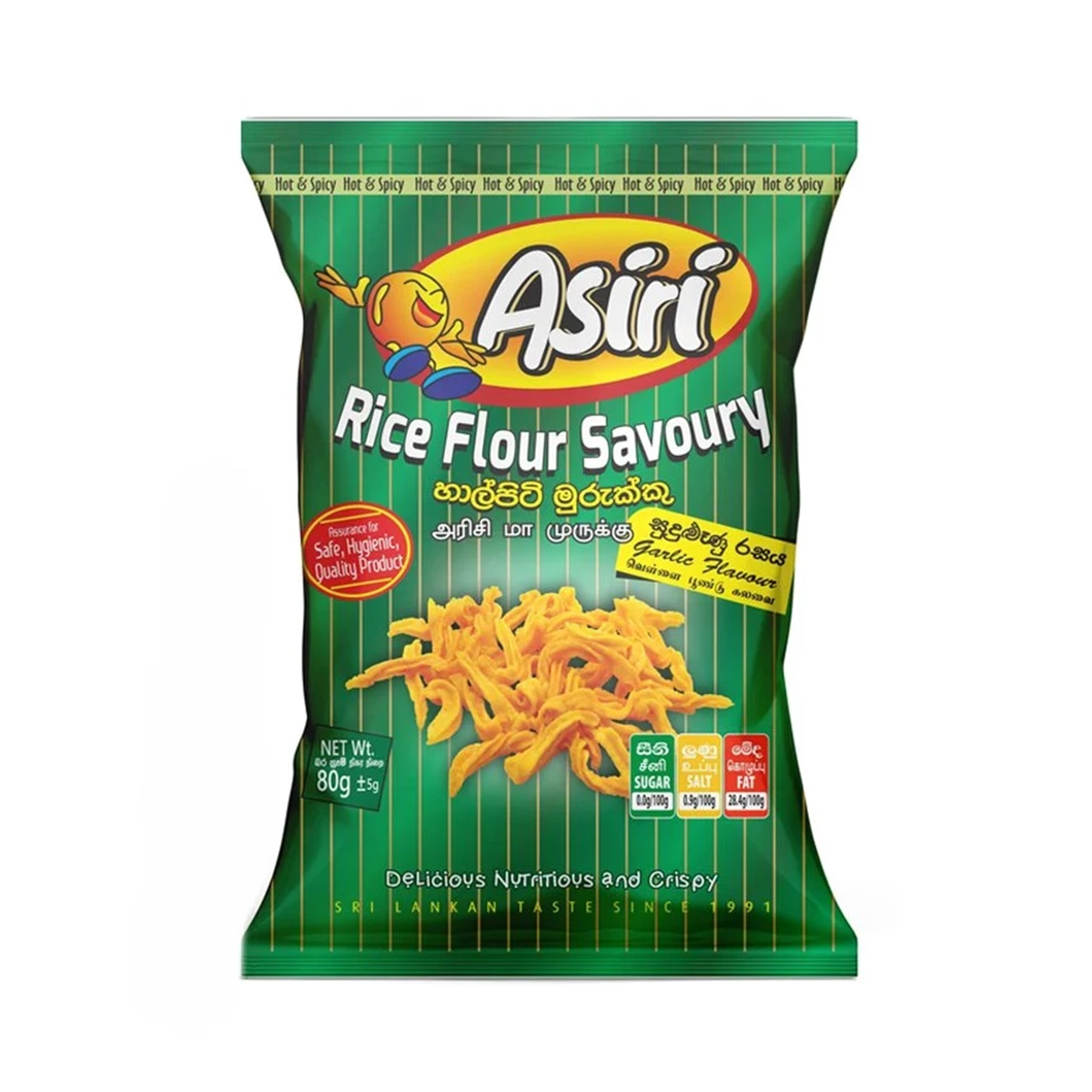 Asiri Rice Flour Savoury (Garlic) 80g – Flavorful and Crispy Snack from Sri Lanka