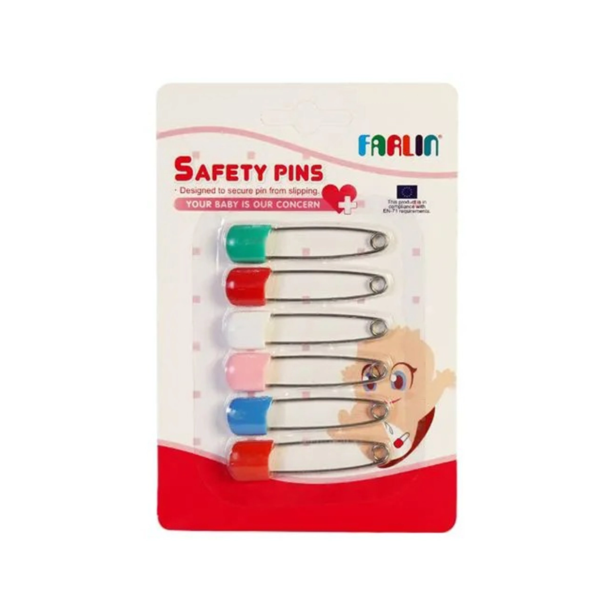 Farlin Safety Pins Multi Color 4 Pcs - Stainless steel, Safe Plastic lock head, and Safety pins