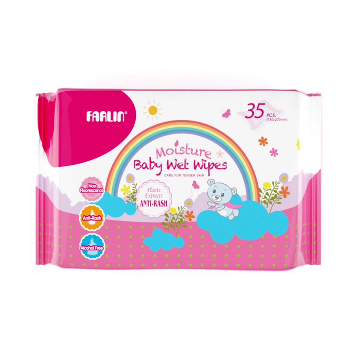 Farlin Wet Wipes 35Pcs - Anti-rash formula, Moisturizing, Portable wet wipes for Sensitive skin