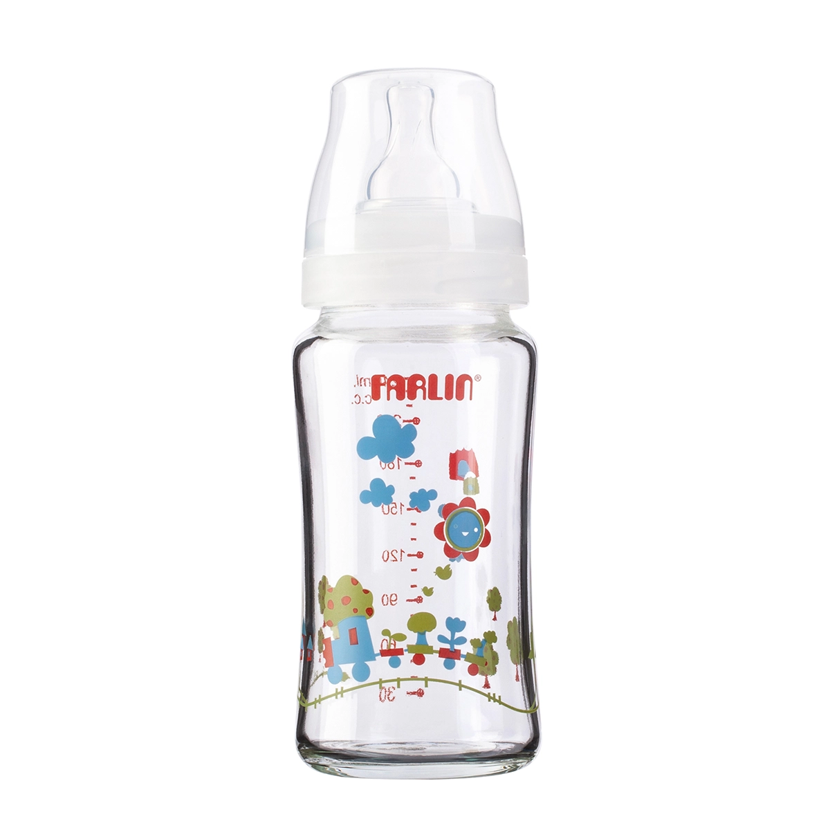 Farlin Wide Neck Glass Feeding Bottle 240ml - Anti-colic, Borosilicate glass, Heat-resistant