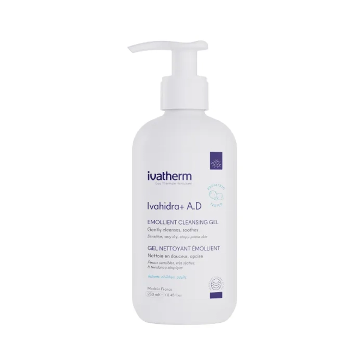 Ivatherm Ivahidra+ Emollient Cleansing Gel 250ML - For Dry Skin, Soothing Irritation, and Daily Hydration