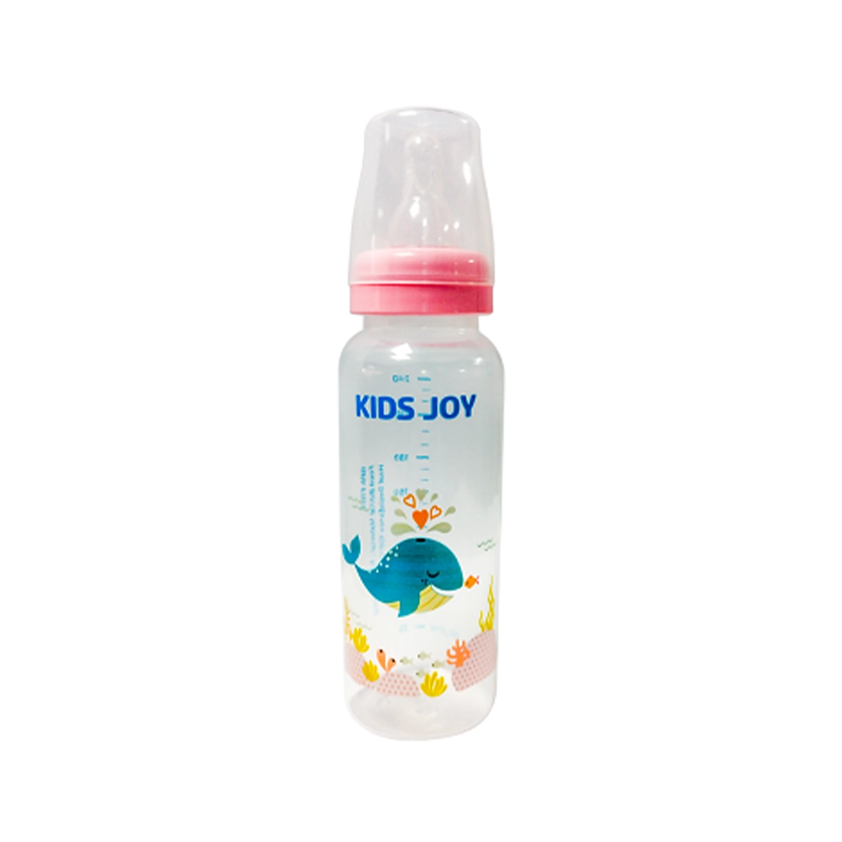 Kids Joy Plastic Feeding Bottle Standard Neck Pink 240ml - BPA-free, Silicone nipple