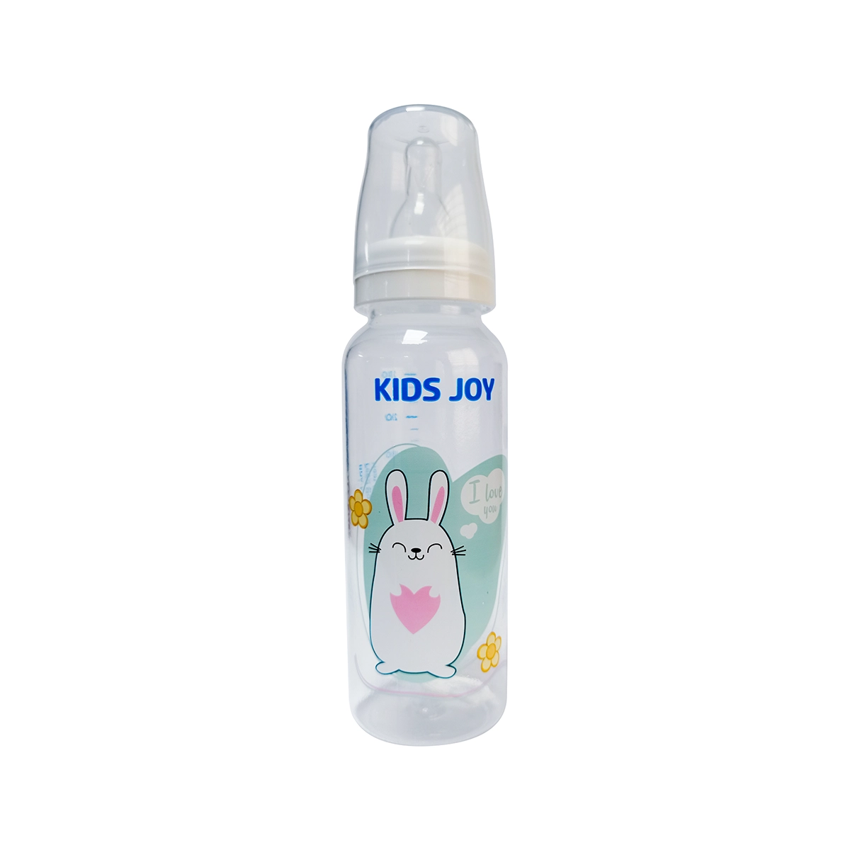 Kids Joy Plastic Feeding Bottle Standard Neck White 240ml - BPA-free, Silicone nipple