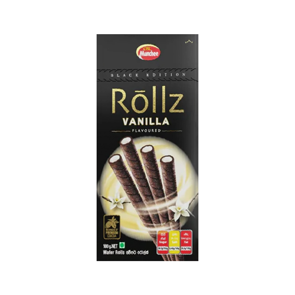 Munchee Rollz Vanilla 100g - Crisp Wafer Rolls, Premium Vanilla Cream Filling, and Smooth Sweetness