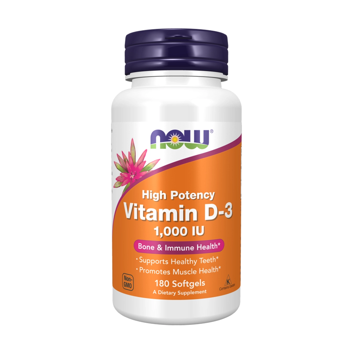 Now High Potency Vitamin D-3 1000 IU Softgels 180s - Support for Healthy Teeth, Muscle Health, and Immune Function