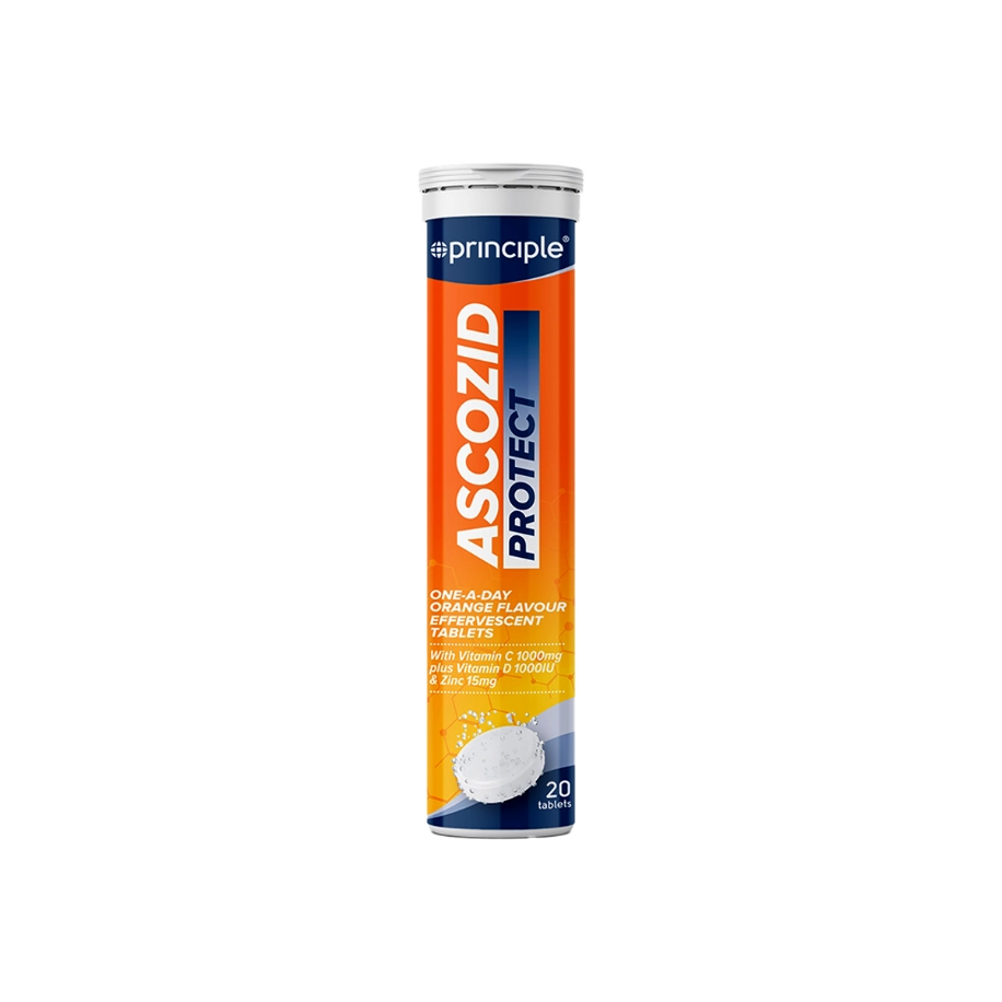 Principle ASCOZID Protect Effervescent Tablets 20s - Immunity Support, Vitamin C, D & Zinc, Refreshing Drink