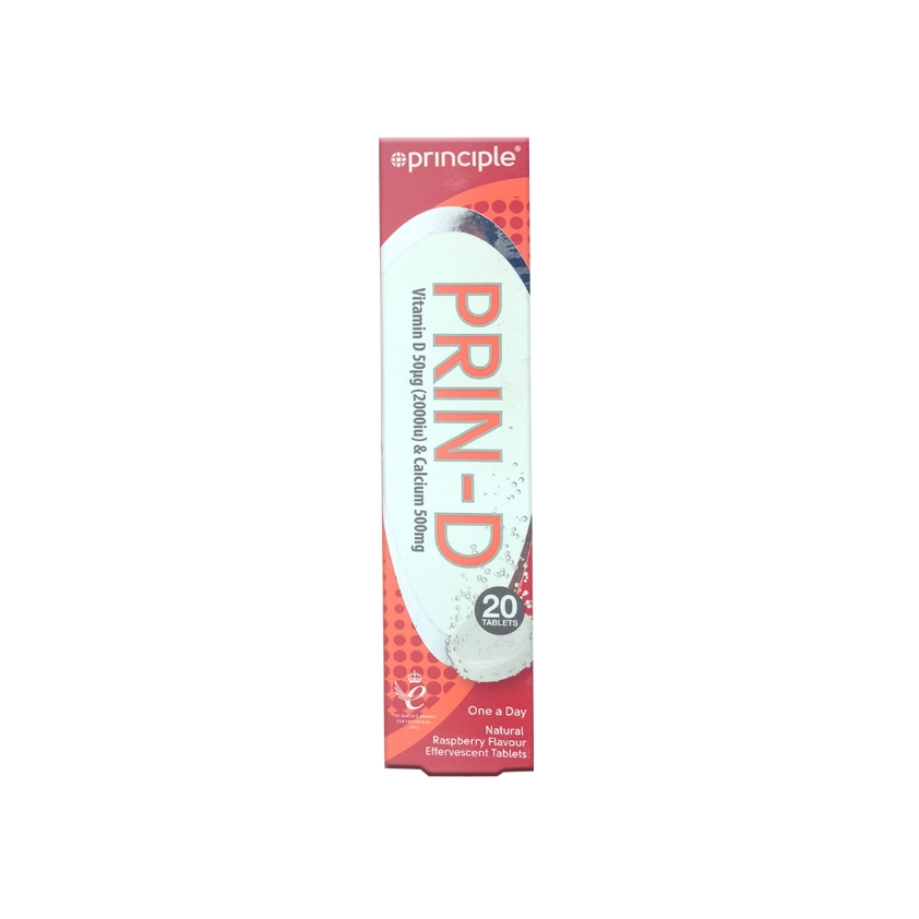 Principle PRIN-D 2000IU Effervescent Tablets 20s - Calcium & Vitamin D for Bone, Teeth, and Muscle Support