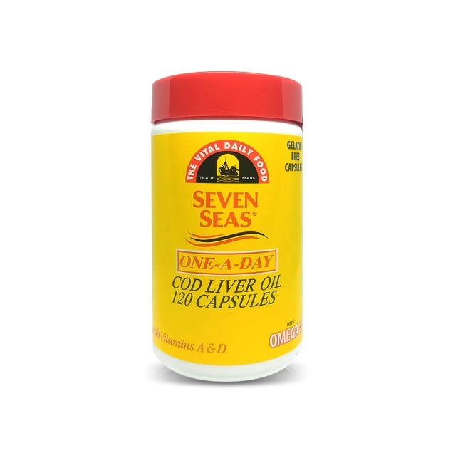 Seven Seas Cod Liver Oil Natural Capsules 120s – Omega-3 for Healthy Body, Bones, and Skin